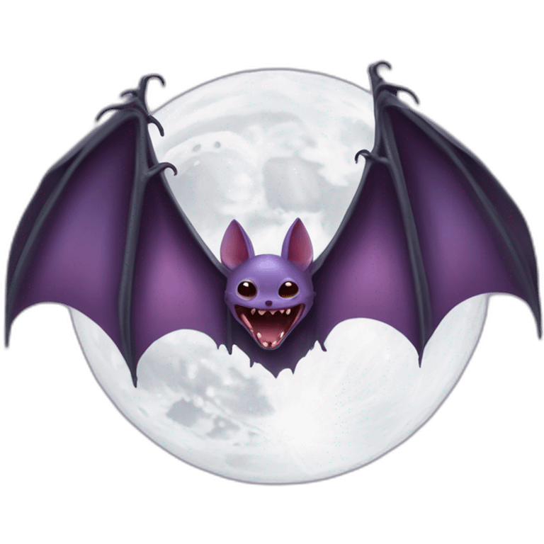 purple dripping vampire bat wings flying  in front of large realistic white and grey full moon emoji