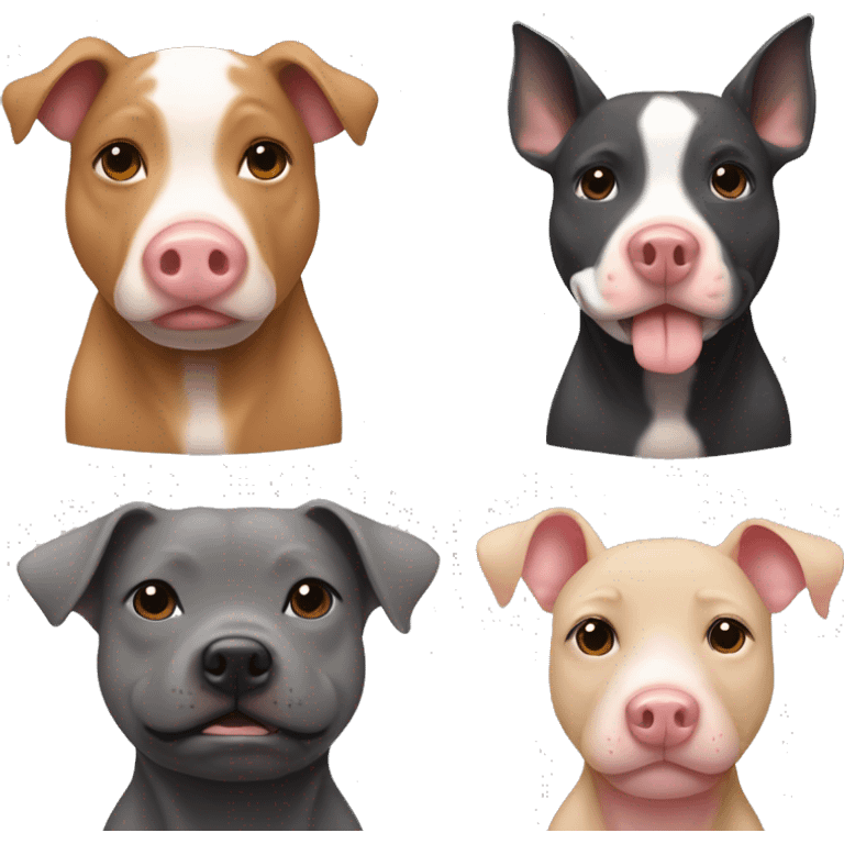 Five tan pigs and a Dark grey pit bull next to eachother  emoji