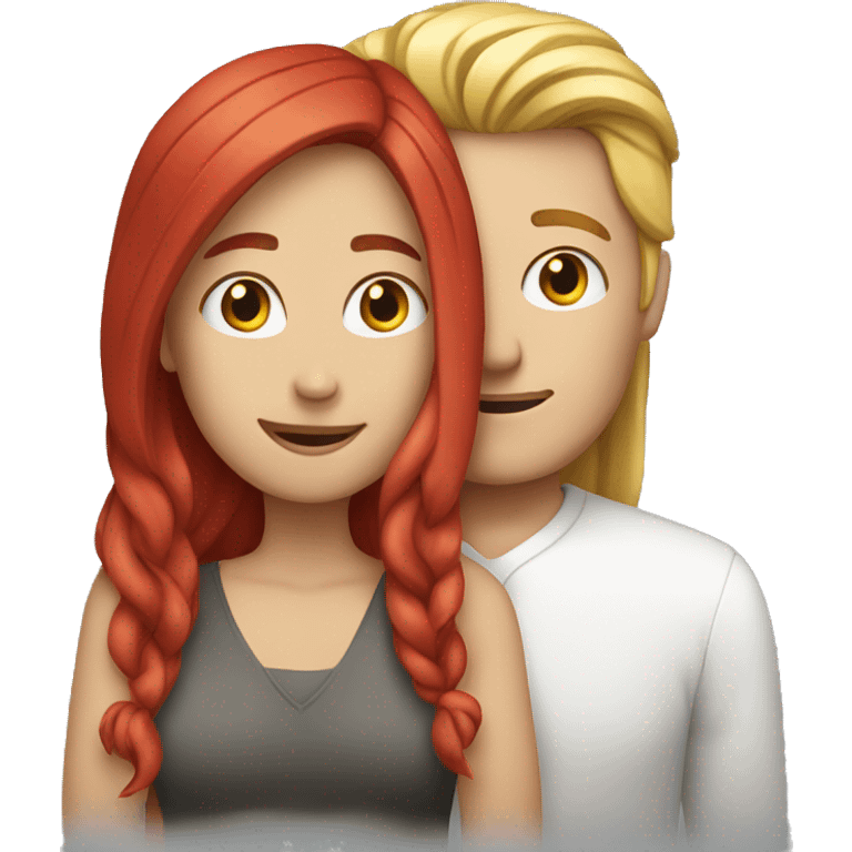 White Man with long hair hugging a white red hair woman emoji