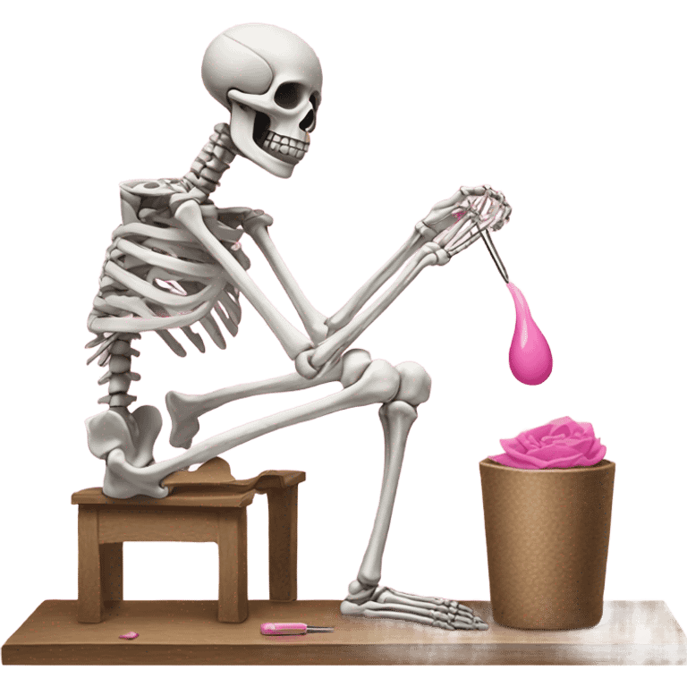 Skeleton painting its nails pink emoji