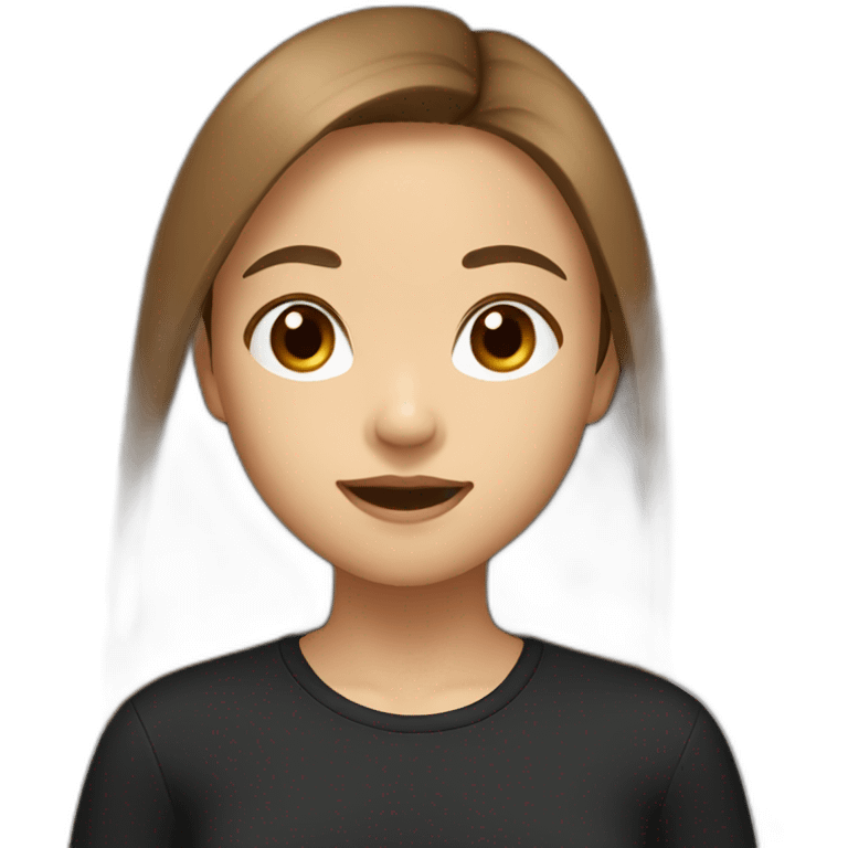 Brown long hair girl round face asian in a black shirt emoji