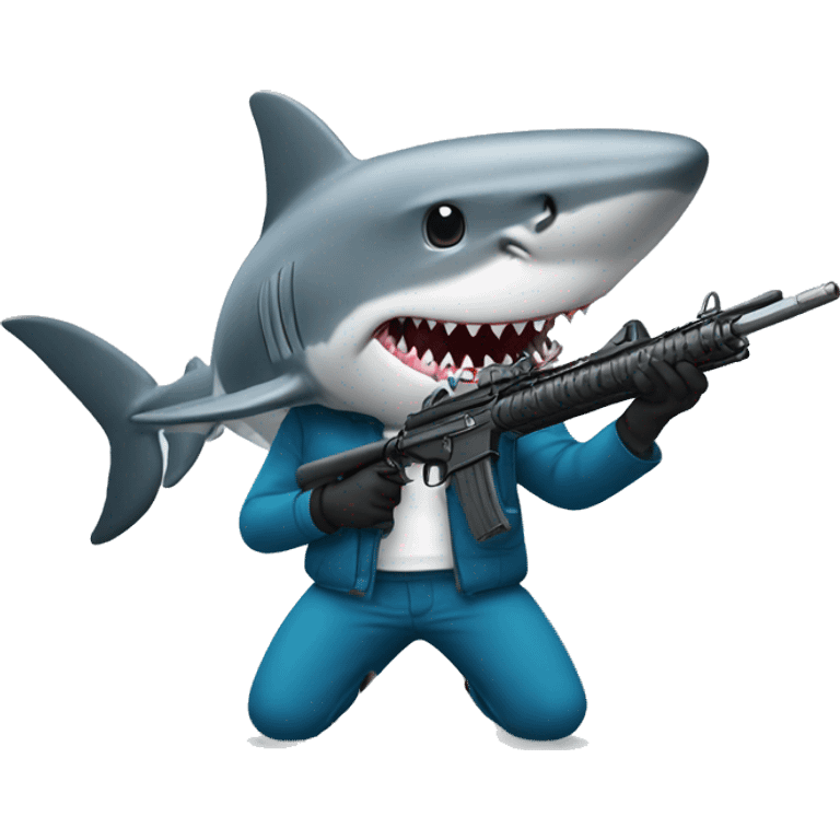 memoji shark with gun emoji