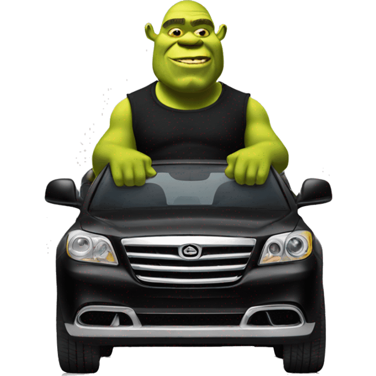 Shrek driving a black luxury car emoji