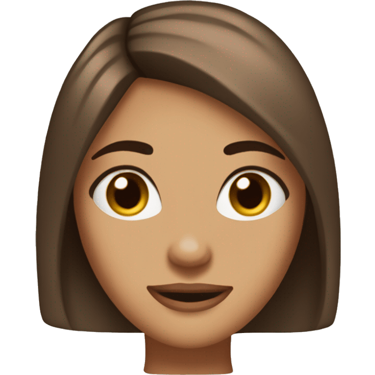 gril with straight hair, bron eyes, medium length datk brown hair color, thin arched eyebrows,  emoji