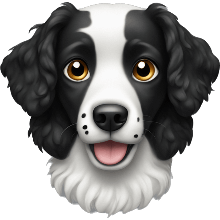 Black and white dog with spots on its nose, wavy fur emoji