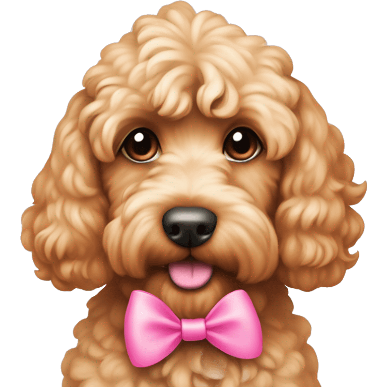 Apricot coloured cockapoo with a pink bow emoji