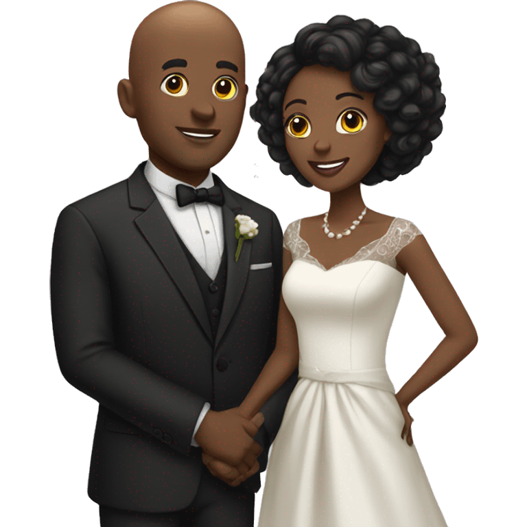 Bald black man and black wife married couple emoji