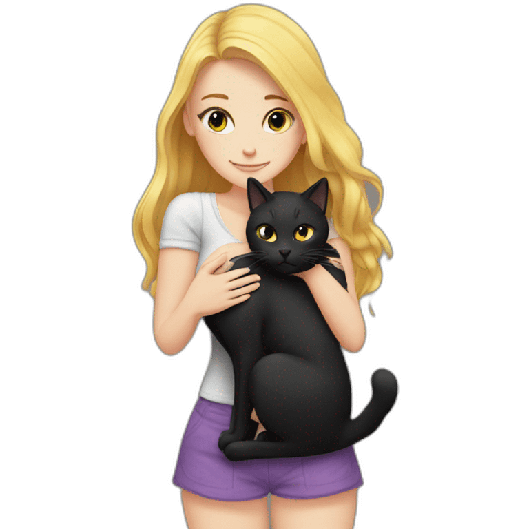 White girl hug black cat emoji