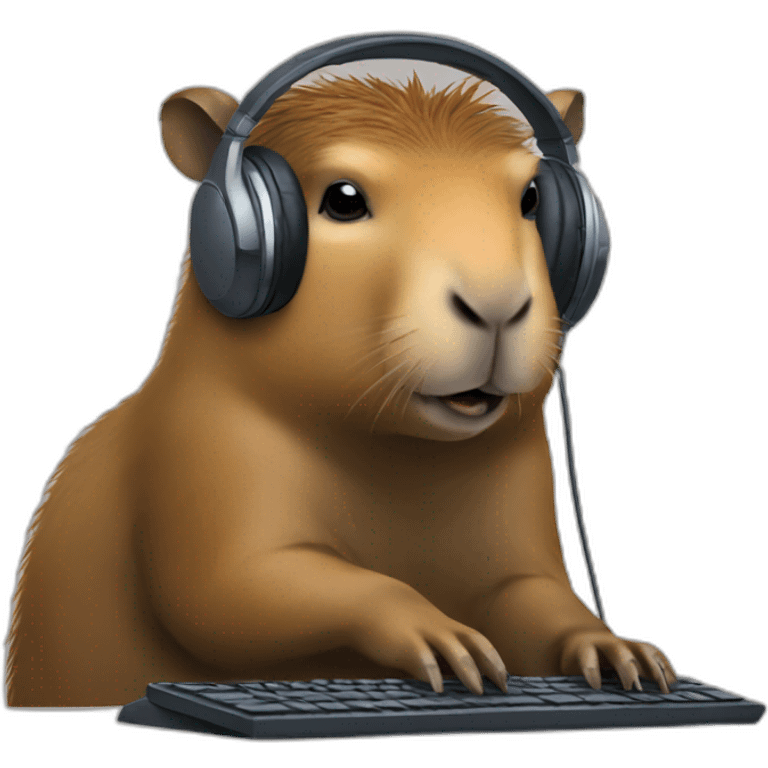 capybara in headphones at the computer emoji