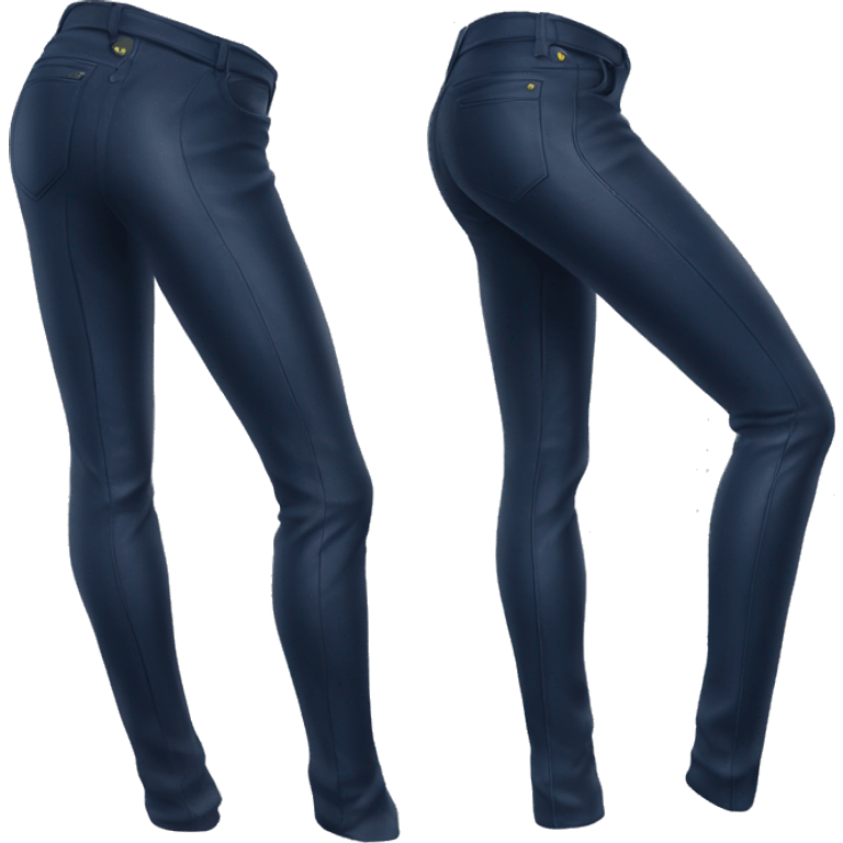 Realistic side view of a pair of navy blue leather jegging pants.  emoji