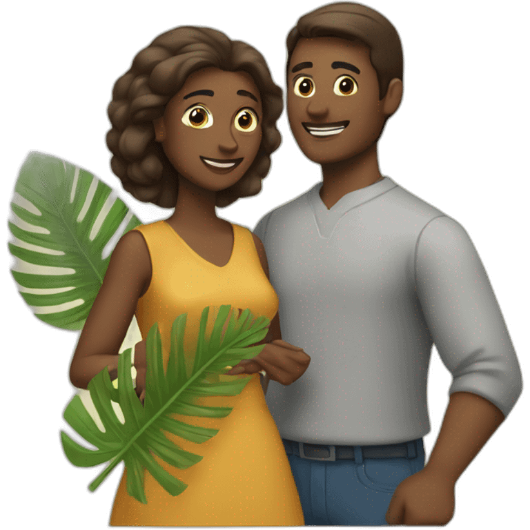 woman fanning a man with palm leaves emoji