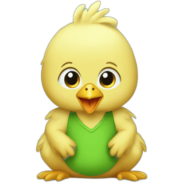 chicken baby using green shirt emoji