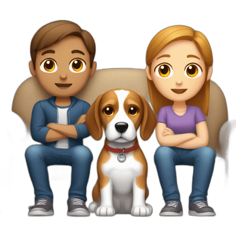 Brown hair White boy and girl and beagle Sit on couch emoji