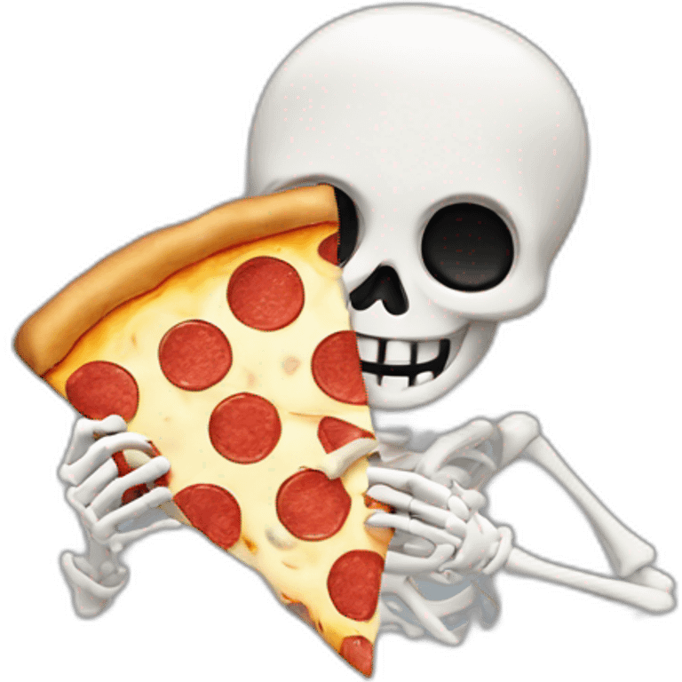 a skeleton holding a slice of pizza emoji