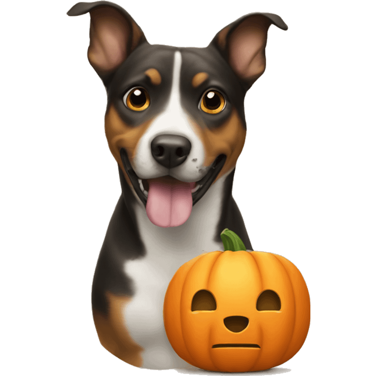 A dog eating a pumpkin emoji