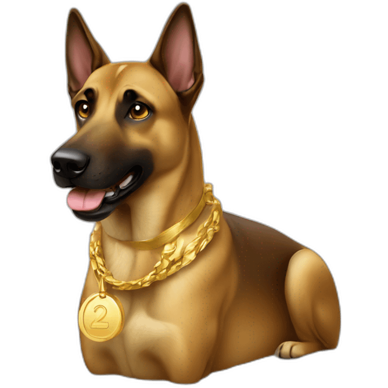 Malinois dog with gold lingot emoji