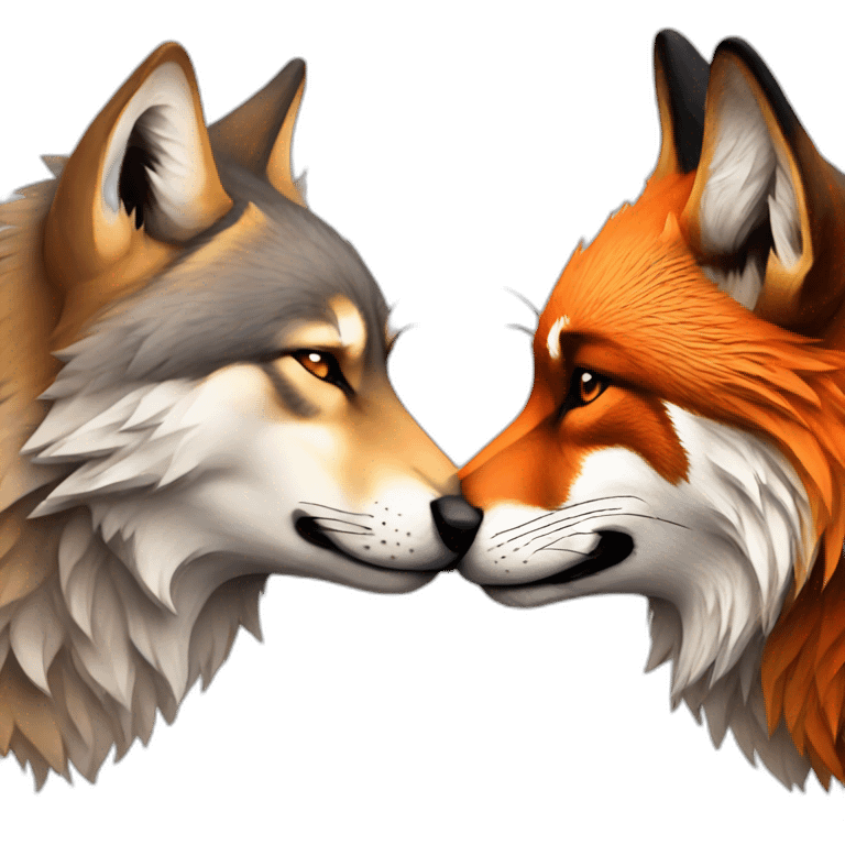 Wolf and fox kissing emoji