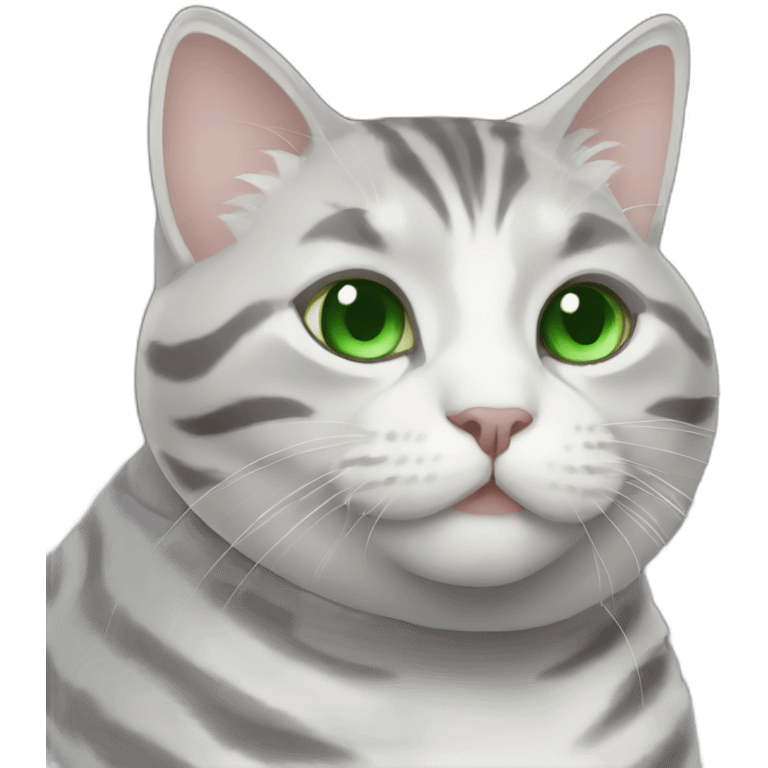 Chubby Striped grey cat with Green eyes and white chest emoji