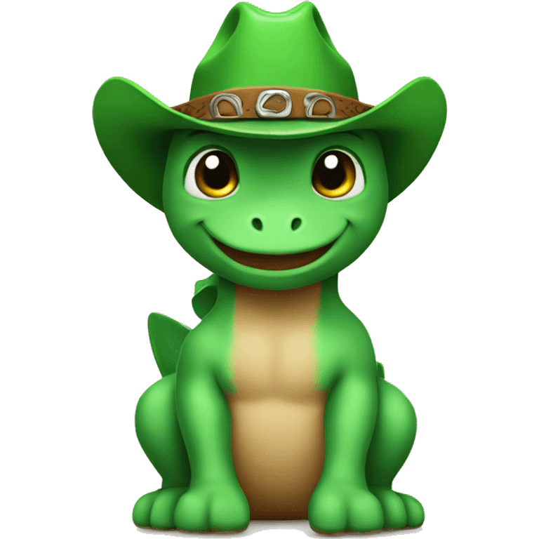 Green baby dinasour wearing a cowboy hat emoji