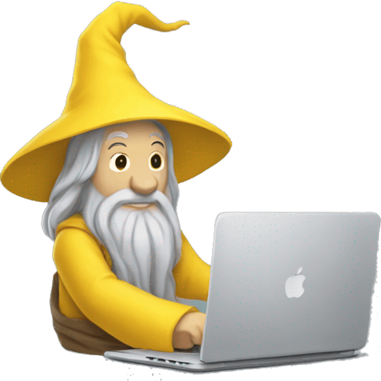 gandalf with a macbook dressed in yellow clothing emoji