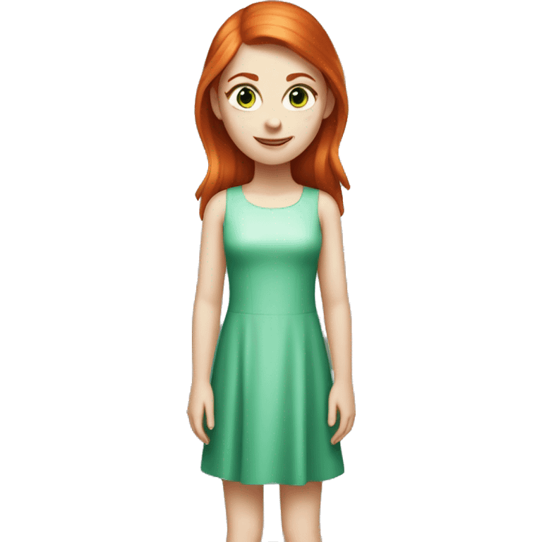 girl with straight red hair and light blue eyes, white skin in a green shiny dress emoji