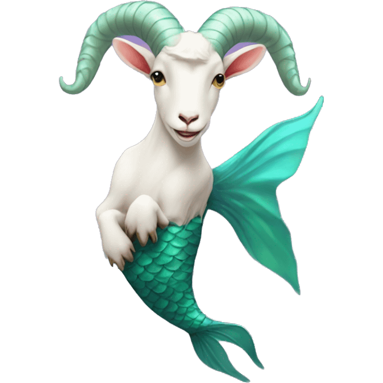 Goat attached to a mermaid fish tail, creature mythology  emoji