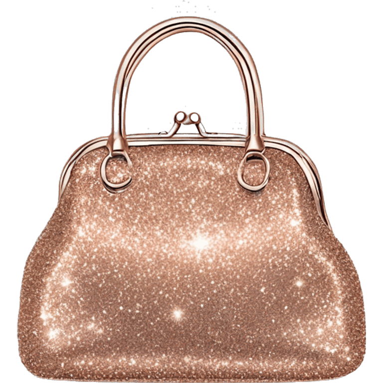 Realistic rose gold Sparkle glitter designer purse isolated.  emoji