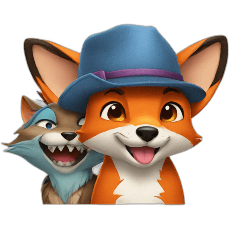 Stitch and a fox wearing hat emoji