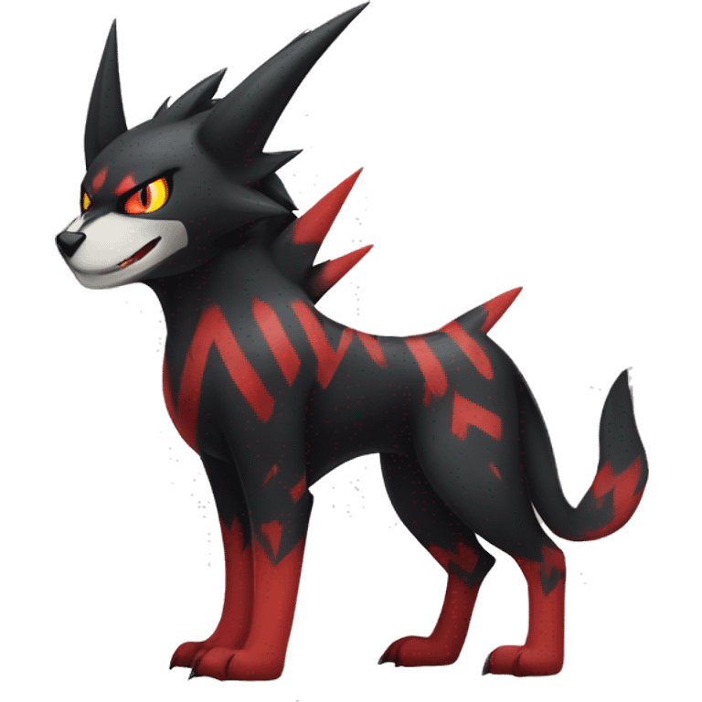 Cool Edgy Litten-Houndoom-Luxray Fakémon Digimon with Red and white Edgy markings, full body, outlined emoji