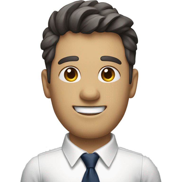 A modern man with glass white shirt and  navy blue tie waving hi emoji