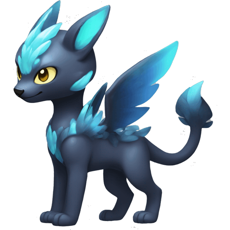 Cute cool shiny fantasy dark-shadow-themed animal hybrid Fakemon full body emoji