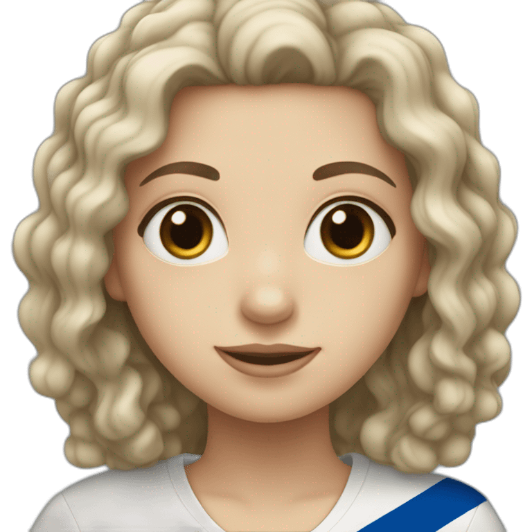 White Girl with black curly hair who holding Israël flag emoji