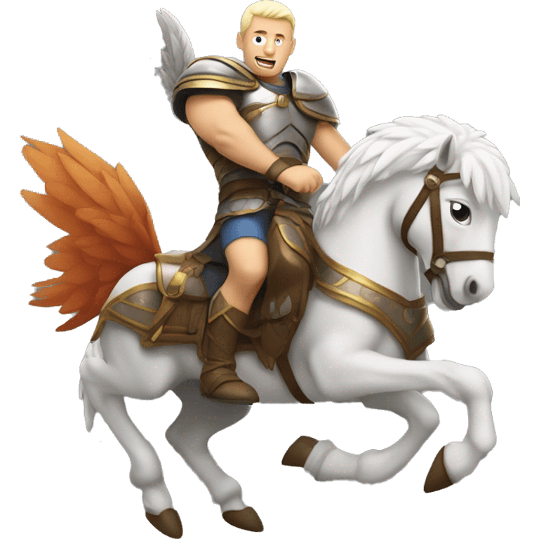 Muscular white guy riding a bird with armor emoji