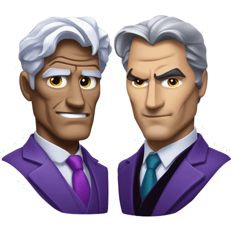 two-face, harvey dent, batman villian, right side of face purple, grey hair emoji