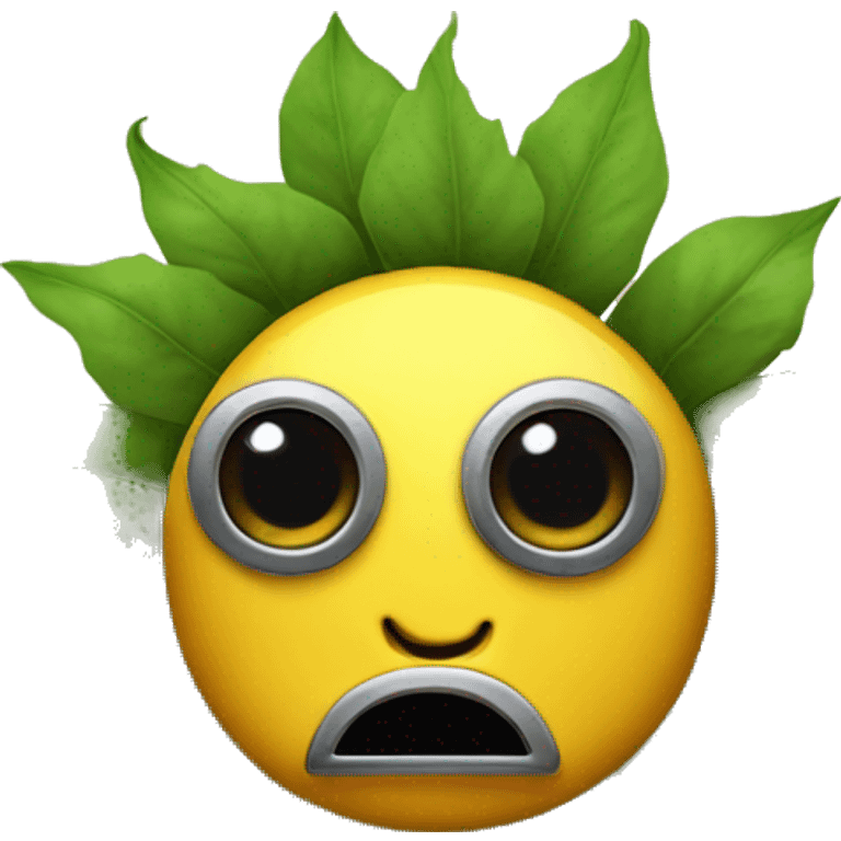 a robot face with one eye as sunflower emoji