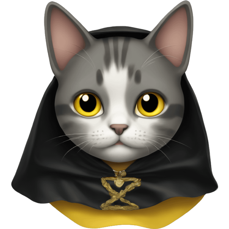 A cat in a black and yellow cape emoji