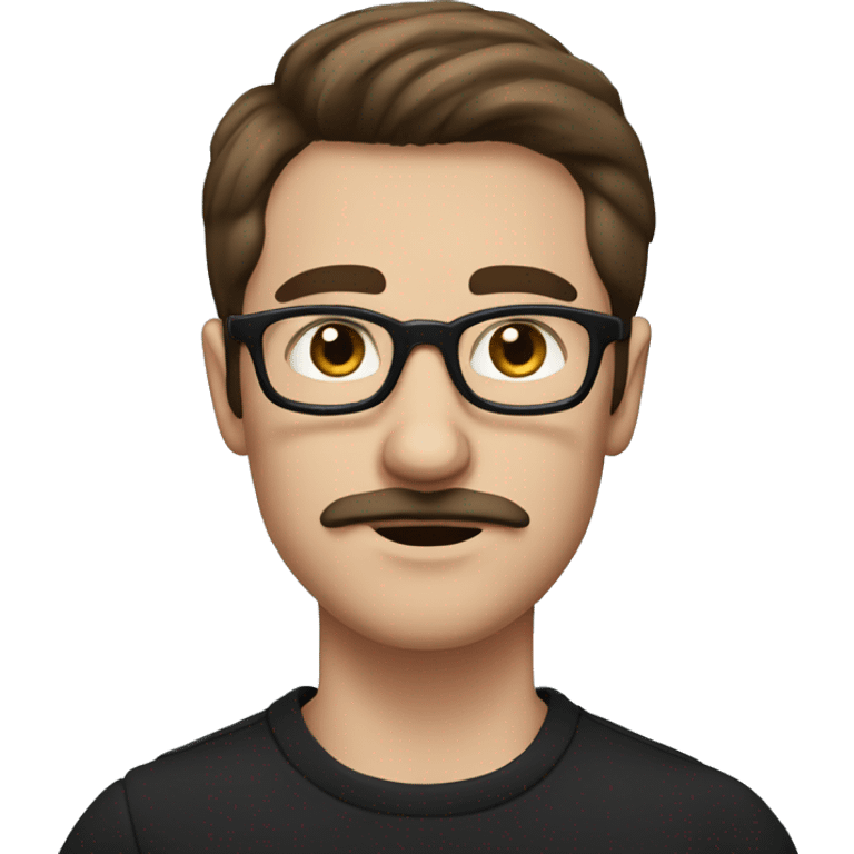 Guy, brown hair, moustache with soul patch, blue eyes, round glasses, wearing a black jumper emoji