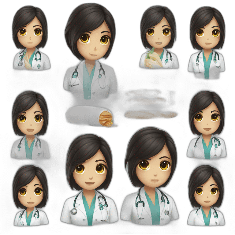 doctor girl dark hair tears french baguette emoji