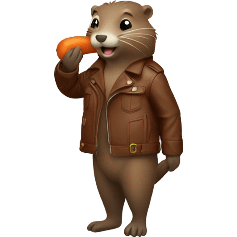 Beaver wearing a leather jacket eating carrots emoji