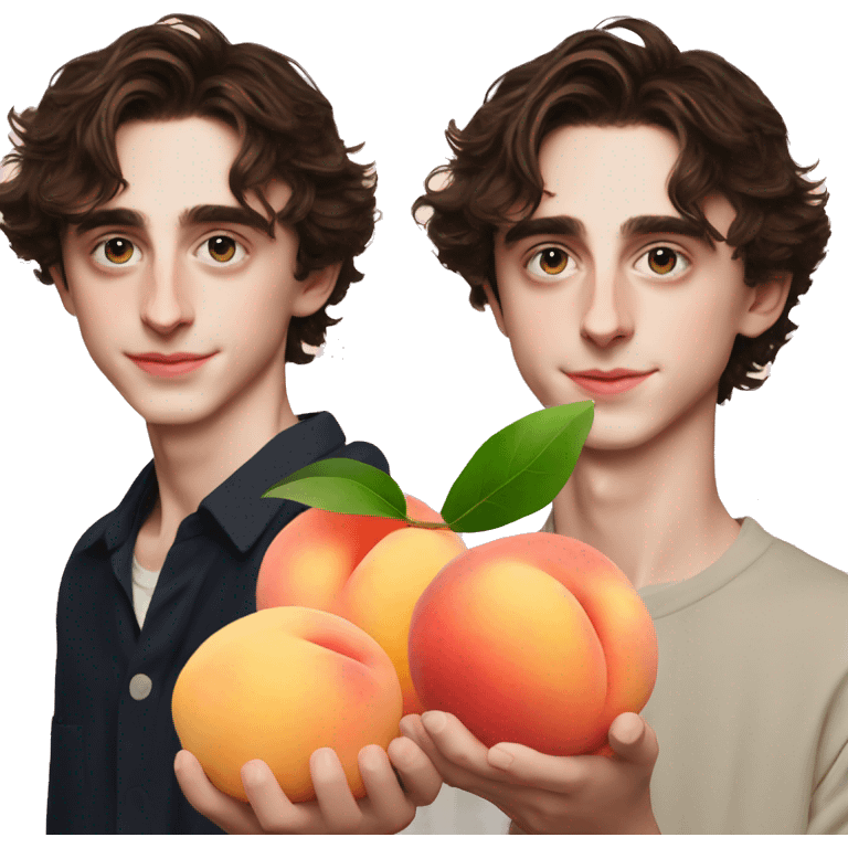 timothée chalamet holding a peach emoji