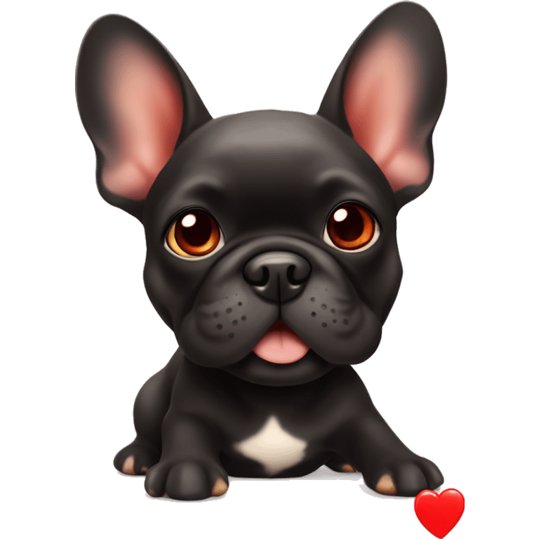 A small, black-and-tan French bulldog with a mostly black face and tan paws, showing a cute and joyful expression, with large red heart-shaped eyes, like the 😻 emoji. emoji