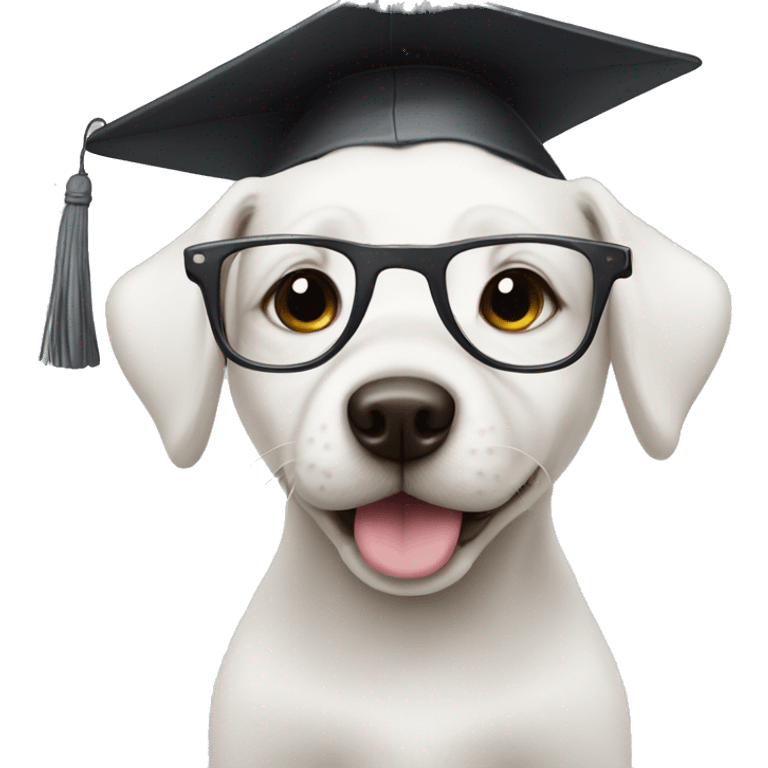 White puppy wearing glasses and graduation cap emoji