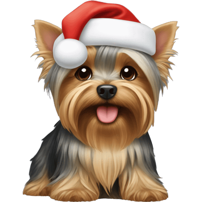 Yorkshire terrier with Santa hat emoji