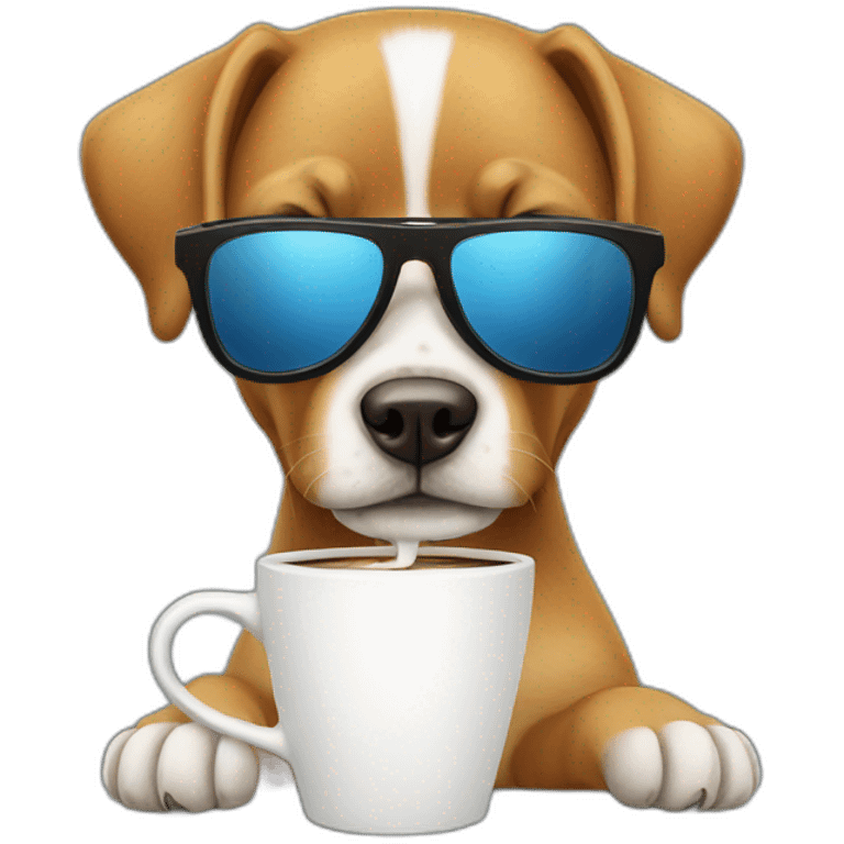 A dog with sunglasses drinking coffee emoji