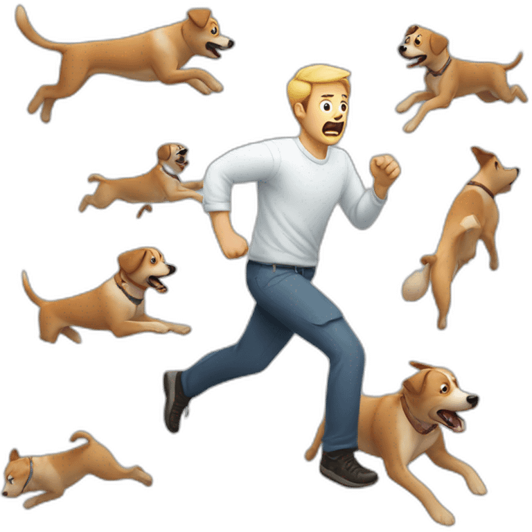 MAN RUNNING FROM DOGS AND HE IS SCARED emoji