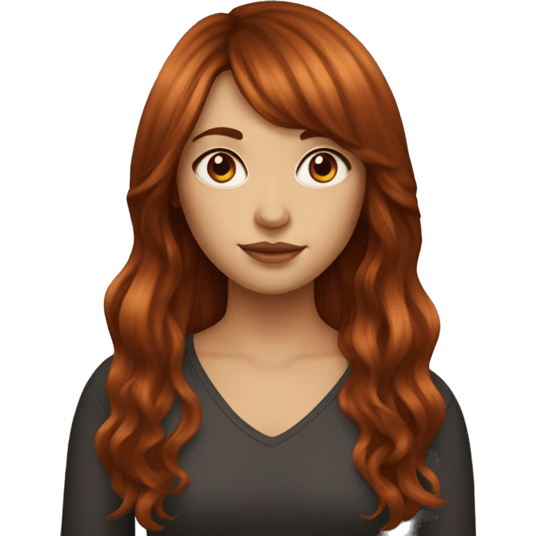 beautiful girl with long red brown hair and curtain bangs emoji