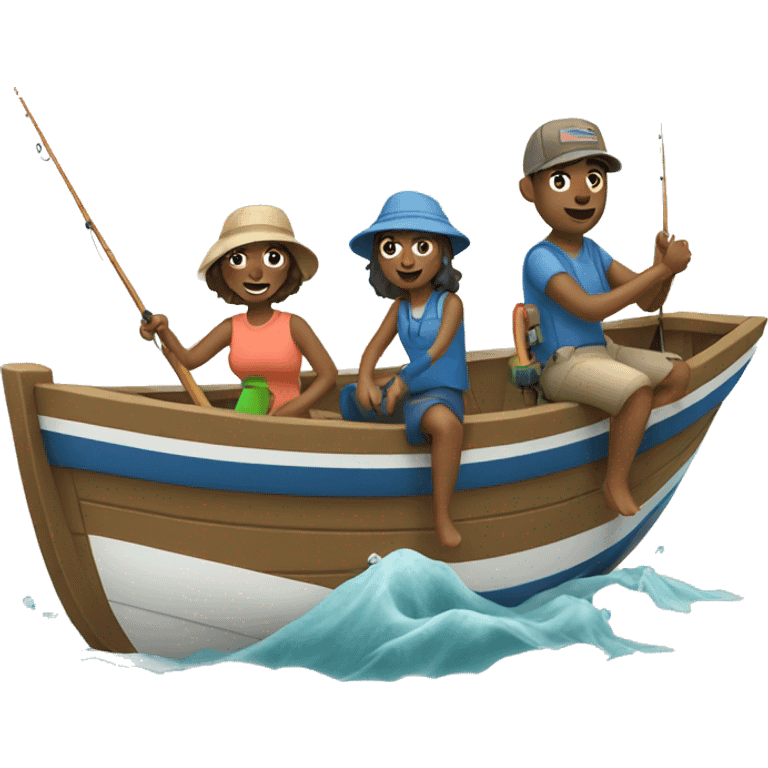 family fishing on a boat emoji