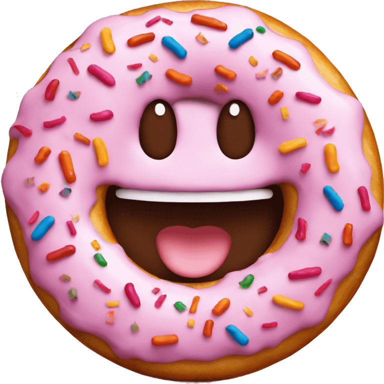 A happy donut with sprinkles in the shape of a smiley face emoji