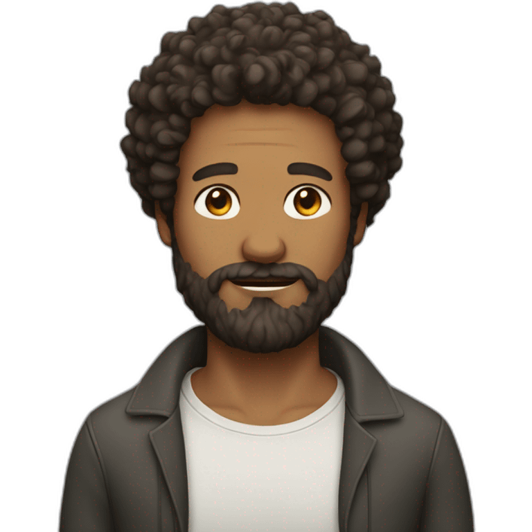 a man with intense beard and forehead with curly hair emoji