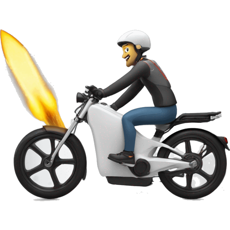 e-bike launching like a rocket with fie at the back emoji